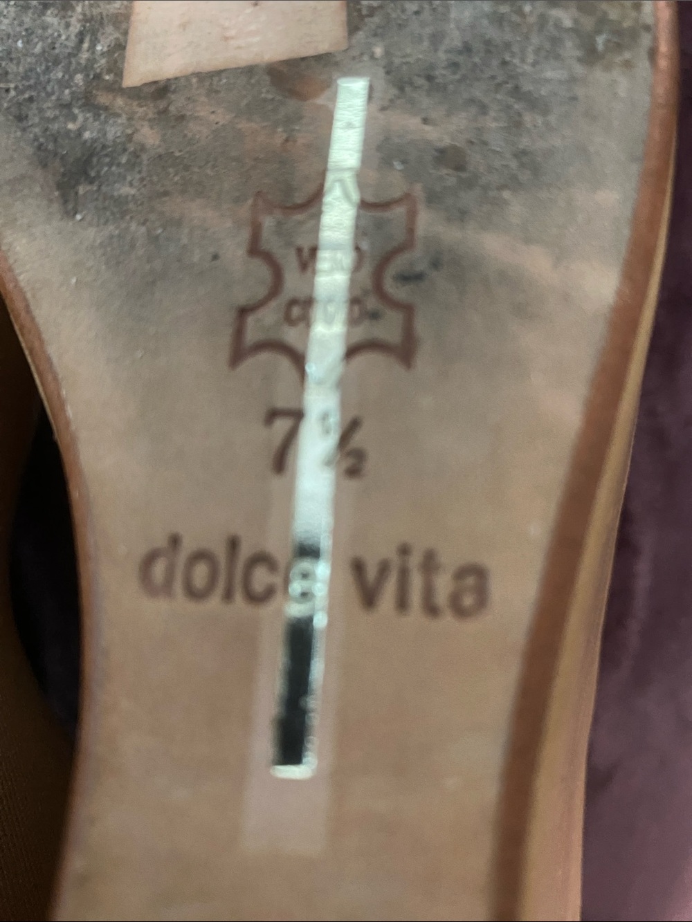 Dolce Vita Mustard Tan Strappy Peep-Toe Wedge Heels - Picture 5 of 7